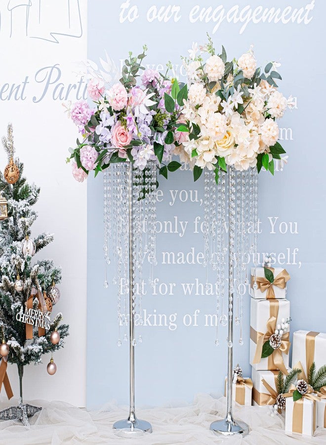 Bigsee 2 Pcs 29.5 inches Crystal Flower Stand Wedding Centerpieces for Tables, Tabletop Silver Metal Flower Arrangement Holder, Bulk Metal Vases for Reception Ceremony Decoration - Image 2
